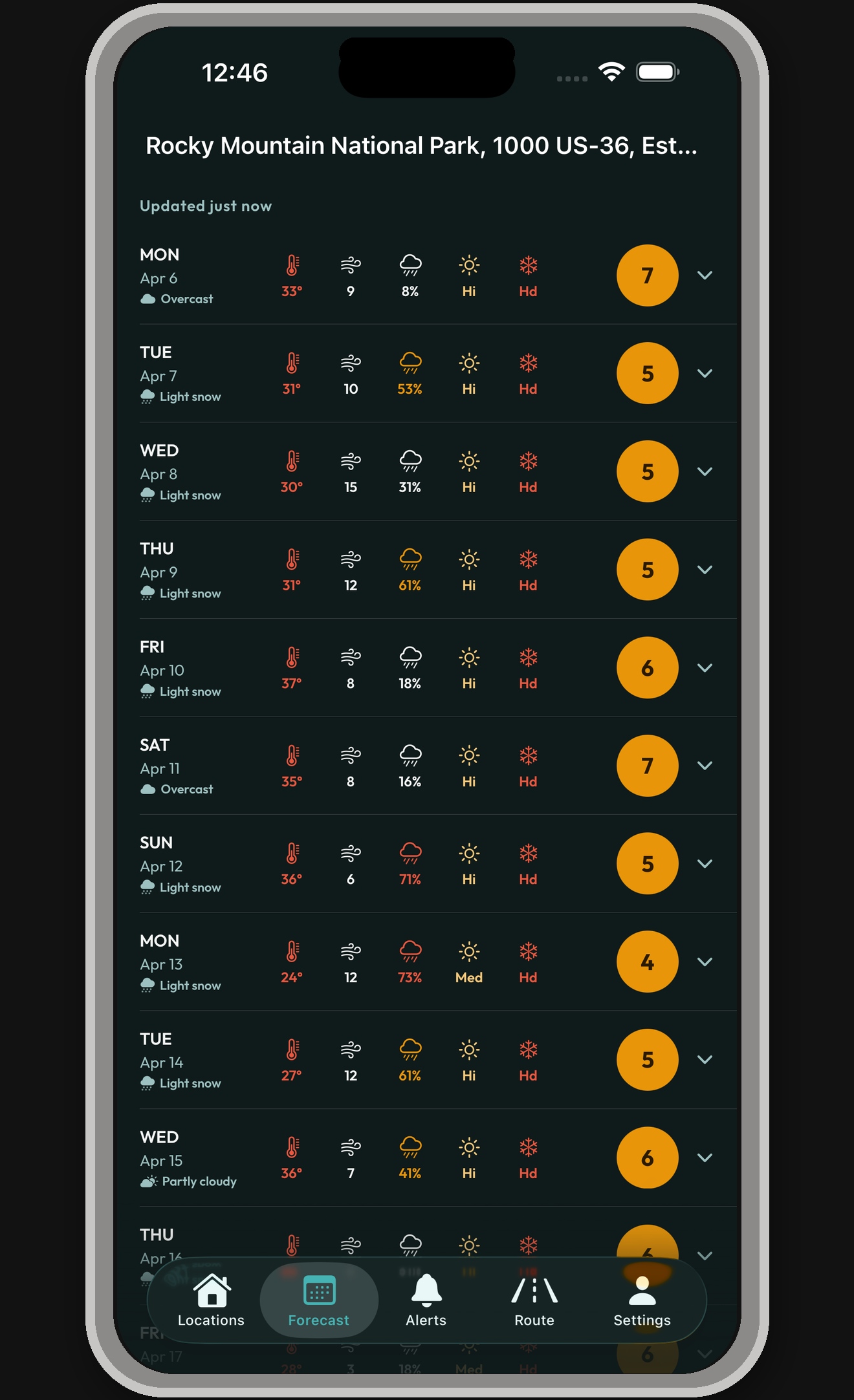 16-day forecast view